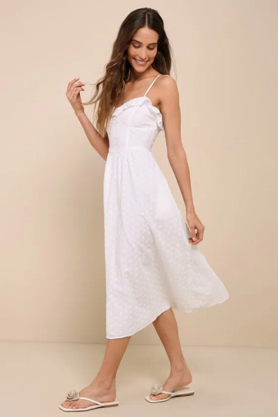 Lulus Lovely Weather White Embroidered Bustier Midi Dress With Pockets