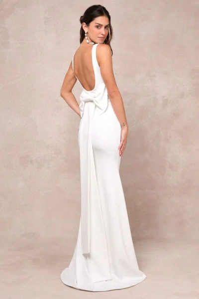 Lulus Loving Fate White Bow Square Neck Backless Maxi Dress