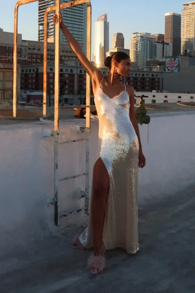 Lulus Loving Shimmer Champagne Sequin Lace Sleeveless Maxi Dress