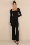 Lulus Lovingly Yours Black Mesh Long Sleeve Jumpsuit In Black