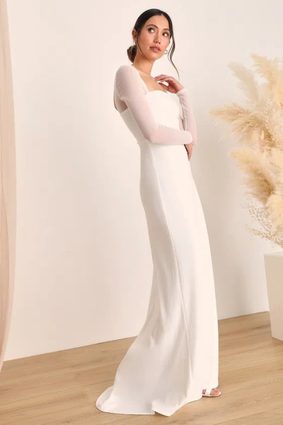 Lulus Lovingly Yours White Mesh Long Sleeve Maxi Dress