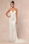 Lulus Lovita White Lace Strapless Mermaid Maxi Dress In White