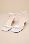 Lulus Loxley White Satin Ankle Strap High Heel Sandals In White