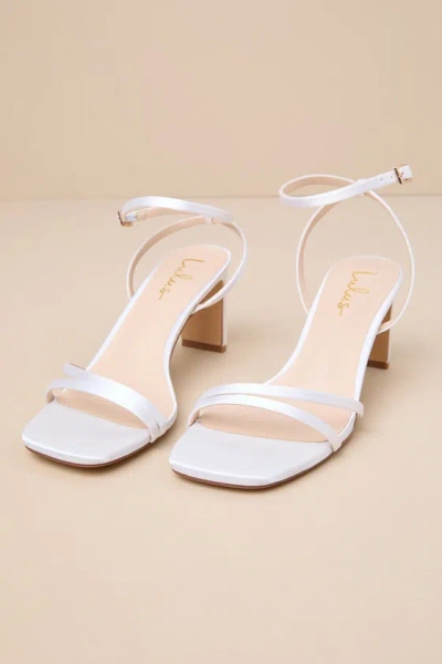 Lulus Loxley White Satin Ankle Strap High Heel Sandals