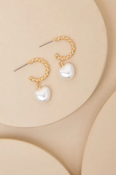 Lulus Luce Gold Heart Charm Hoop Earrings