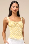Lulus Luci Yellow Polka Dot Ruffled Tank Top In Yellow