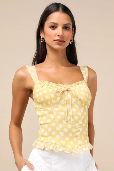 Lulus Luci Yellow Polka Dot Ruffled Tank Top