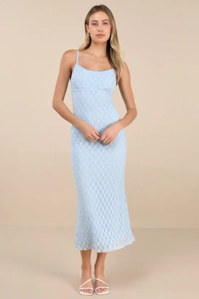 Lulus Lucky Girl Light Blue Sleeveless Lace Midi Dress
