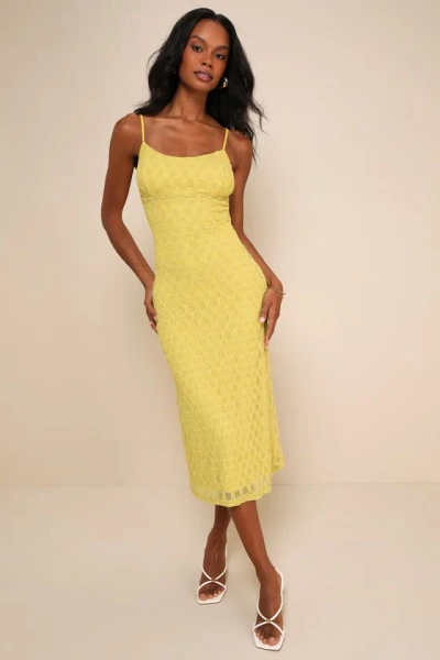 Lulus Lucky Girl Light Green Sleeveless Lace Midi Dress