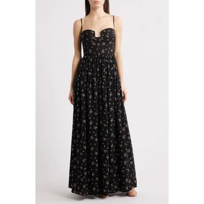Lulus Luisa Floral Maxi Cocktail Dress In Black Floral