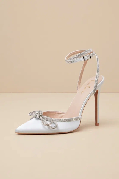 Lulus Lullie Light Blue Satin Rhinestone Ankle Strap Pointed-toe Pumps