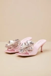 Lulus Lumena Baby Pink Satin Flower High Heel Slide Sandals In Pink