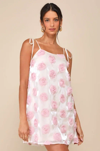 Lulus Luminous Glow Shiny Ivory Rosette Tie-strap Mini Dress
