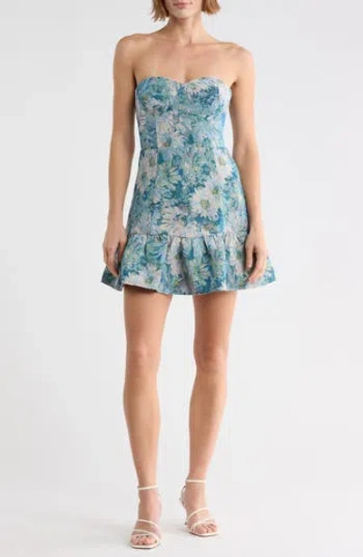 Lulus Luna Floral Brocade Strapless Minidress In Multi