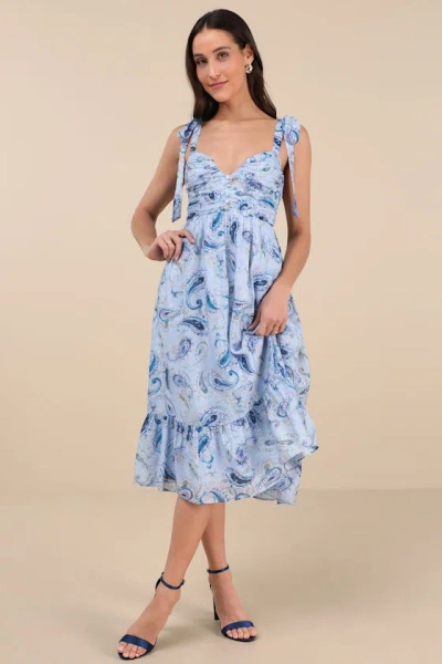 Lulus Lush Loveliness Light Blue Paisley Tie-strap Midi Dress