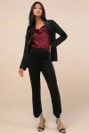 Lulus Lustrous Aura Black Velvet Rhinestone Fringe Cropped Pants In Black
