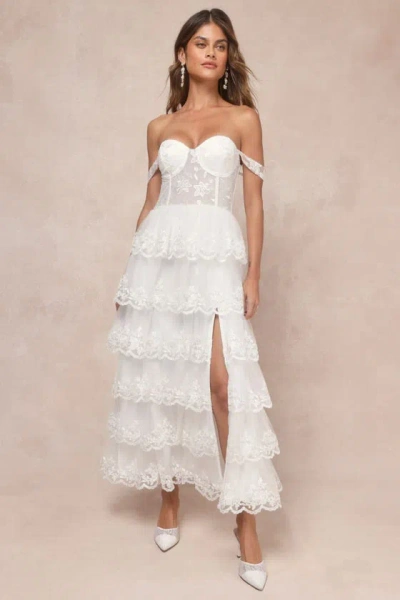 Lulus Luxe Beauty White Embroidered Tiered Off-the-shoulder Dress