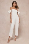 Lulus Luxe Behavior White Off-the-shoulder Tie-strap Cropped Jumpsuit In White