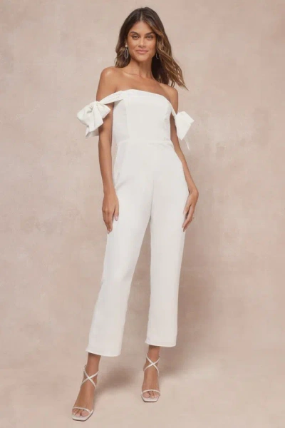 Lulus Luxe Behavior White Off-the-shoulder Tie-strap Cropped Jumpsuit