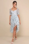 Lulus Luxe Brilliance Light Blue Floral Organza Floral Midi Dress In Light Blue