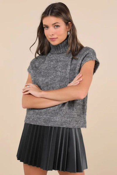 Lulus Luxe Coziness Heather Charcoal Cable Knit Oversized Sweater Top In Grey