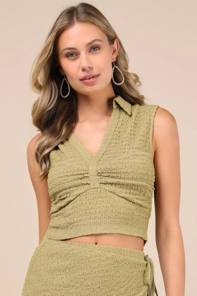 Lulus Luxe Cuteness Lime Green Textured Collared Crop Top