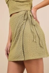 Lulus Luxe Cuteness Lime Green Textured Faux-wrap Mini Skirt In Green