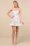 Lulus Luxe Delight Ivory Jacquard Strapless Bustier Mini Dress In Ivory