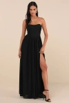 Lulus Luxe Favorite Black Strapless Ruched Maxi Dress In Black