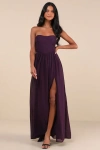 Lulus Luxe Favorite Dark Purple Strapless Ruched Maxi Dress In Purple