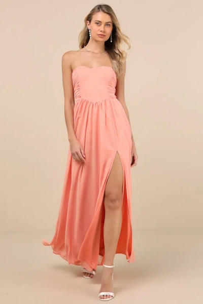 Lulus Luxe Favorite Peach Pink Strapless Ruched Maxi Dress