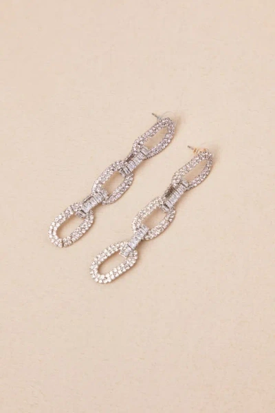 Lulus Luxe Link Silver Rhinestone Chain Link Drop Earrings