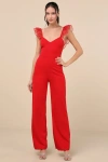 Lulus Luxe Position Red Ruffled Wide-leg Jumpsuit In Red