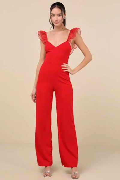 Lulus Luxe Position Red Ruffled Wide-leg Jumpsuit
