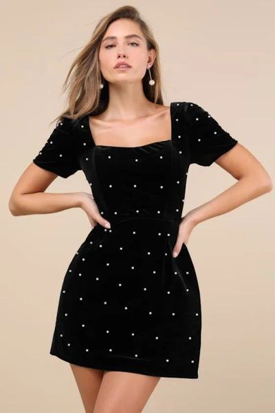 Lulus Luxe Possibilities Black Velvet Pearl Mini Dress