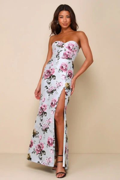 Lulus Luxe Rsvp Light Sage Green Floral Jacquard Strapless Maxi Dress