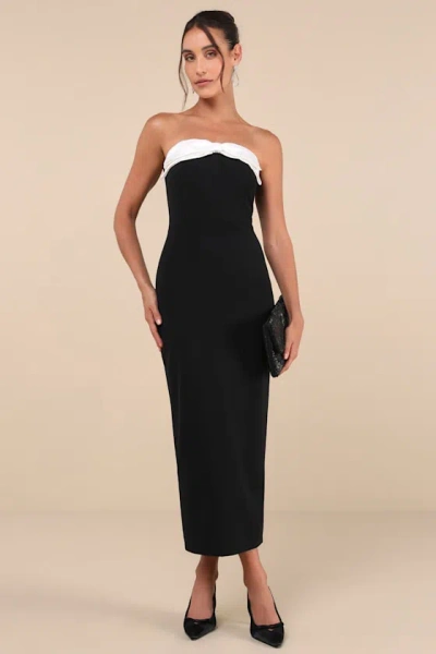 Lulus Luxe Silhouette Black And White Bow Strapless Bodycon Midi Dress