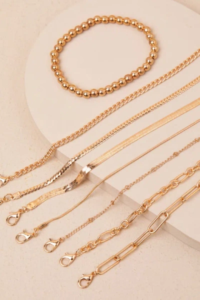 Lulus Luxurious Effect Gold Eight-piece Chain Bracelet Set