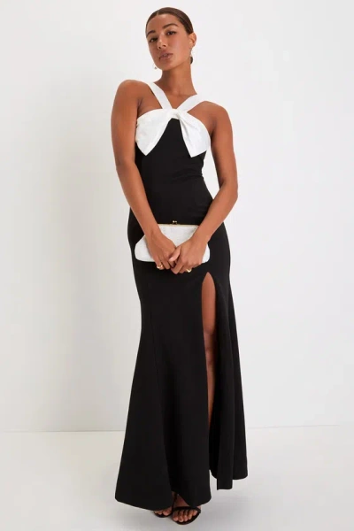 Lulus Luxurious Outlook Black And White Bow Mermaid Maxi Dress
