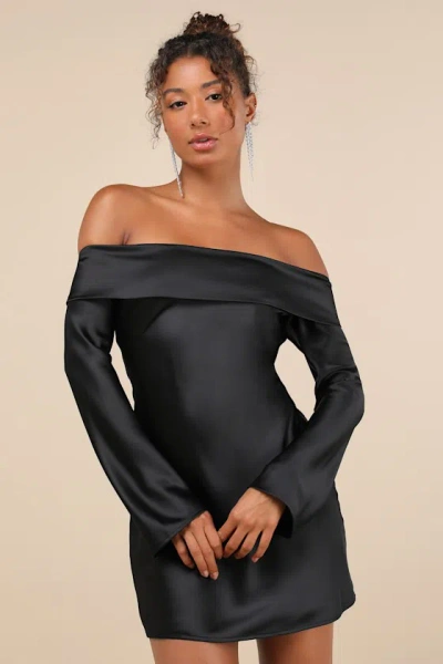 Lulus Luxurious Vision Black Satin Off-the-shoulder Mini Dress