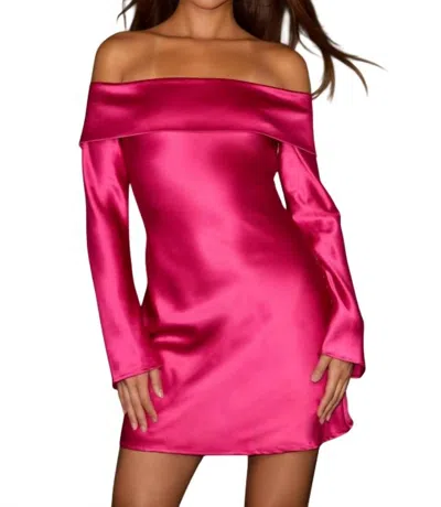 Lulus Luxurious Vision Satin Off-the-shoulder Mini Dress In Berry Pink