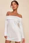 Lulus Luxurious Vision White Satin Off-the-shoulder Mini Dress In White