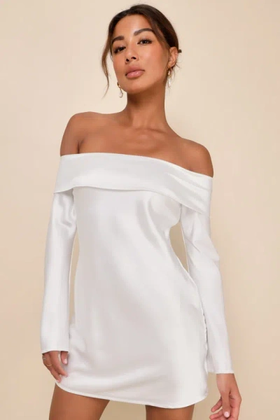 Lulus Luxurious Vision White Satin Off-the-shoulder Mini Dress
