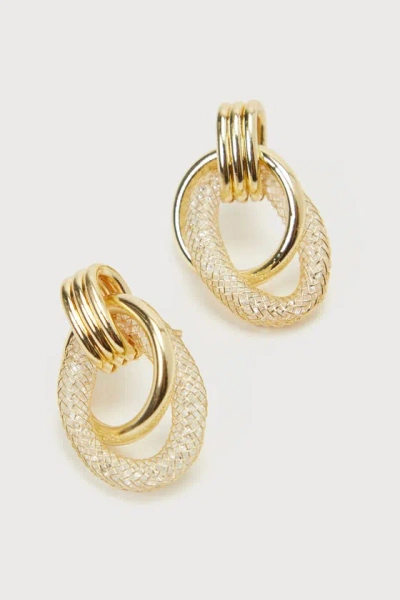 Lulus Luxuriously Linked Gold Rhinestone Wire Door Knocker Earrings