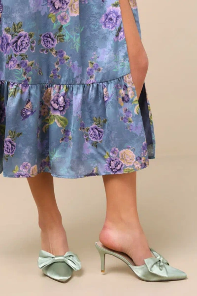 Lulus Lyle Sage Green Satin Pointed-toe Mules