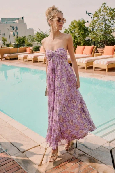Lulus Lynwen Light Purple Abstract Pleated Strapless Maxi Dress