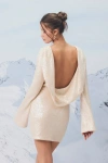 Lulus Lyrista Cream Sequin Cowl Back Mini Dress In White
