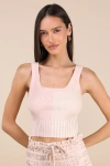 Lulus Made To Be Mod Blush Color Block Ribbed Cropped Tank Top