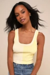 Lulus Made To Be Mod Yellow Color Block Ribbed Cropped Tank Top In Yellow