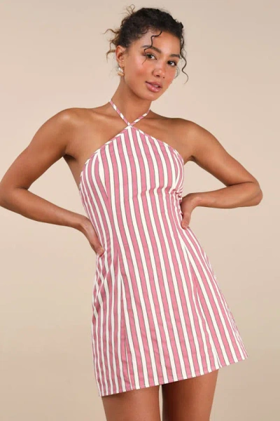 Lulus Madelia Pink Striped Halter Mini Dress